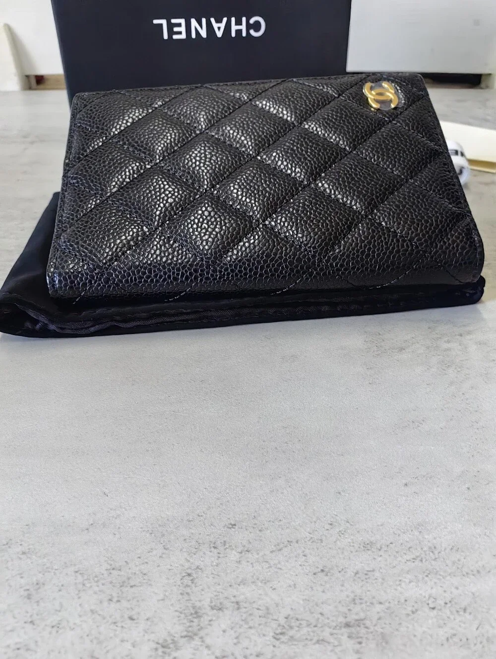 Chanel Caviar Quilted Passport Cover Wallet Black